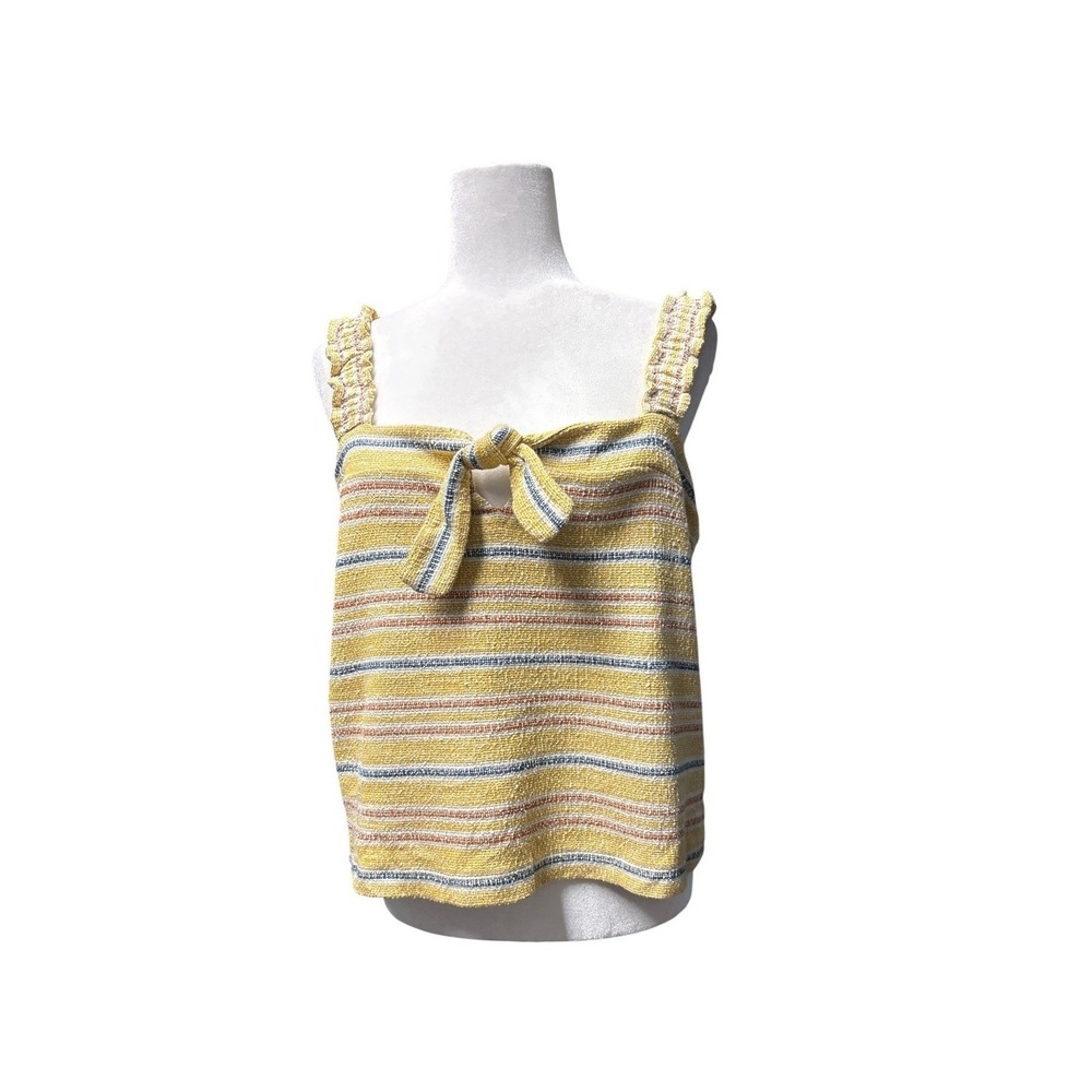 Madewell Texture & Thread Yellow Striped Tie-Front Ruffle Cami‎ Top Medium NWT